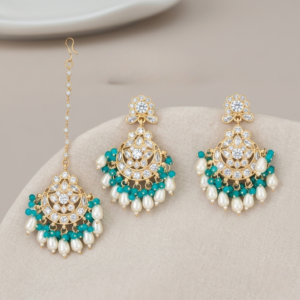 Indo Western Chand Earring Tikka With Gold Plating VPE016214